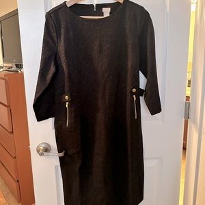 Chicos black textured shift dress with gold details /NWOT/ 10
